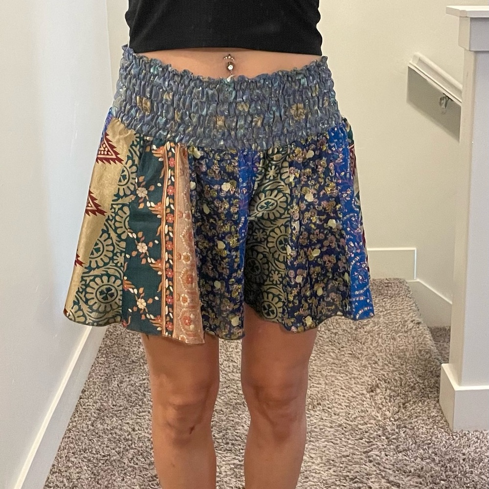 Women’s Silk Patchwork Multicolored Mini Skirt/Skort One Size